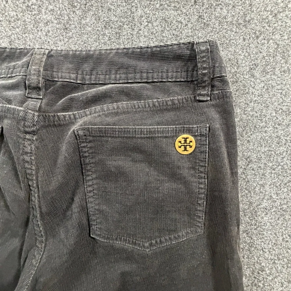 Tory Burch Black Super Skinny Corduroy Pants Womens Size 31‎ Gold Logo Hardware